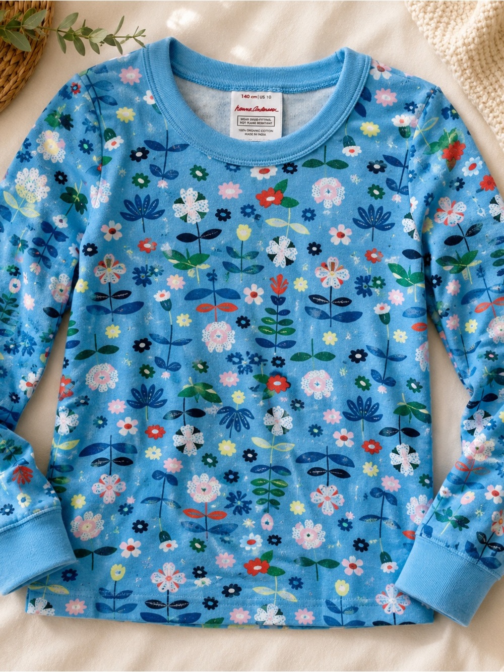 100% Organic Cotton Hanna Andersson Sky Blue Floral Long-Sleeve Top